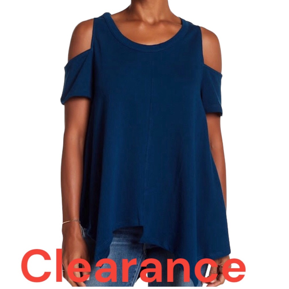 🔴 H by Bordeaux Blue Cold Shoulder Top NEW